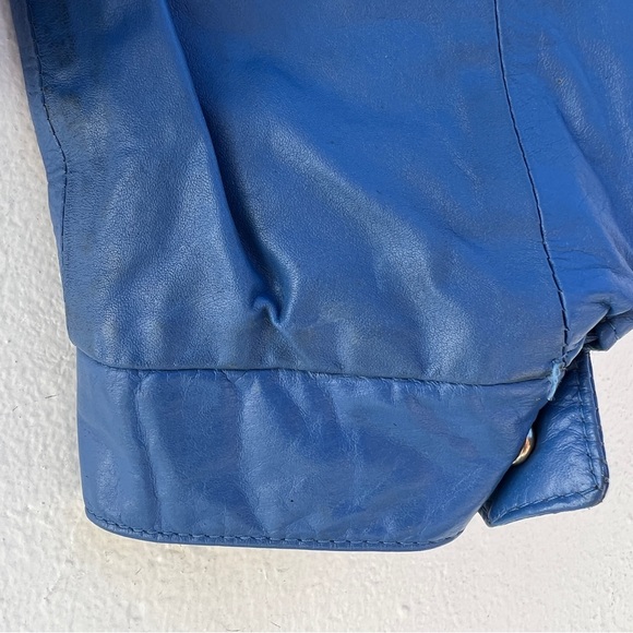90s Blue Leather Zip Up Jacket - Picture 11 of 16